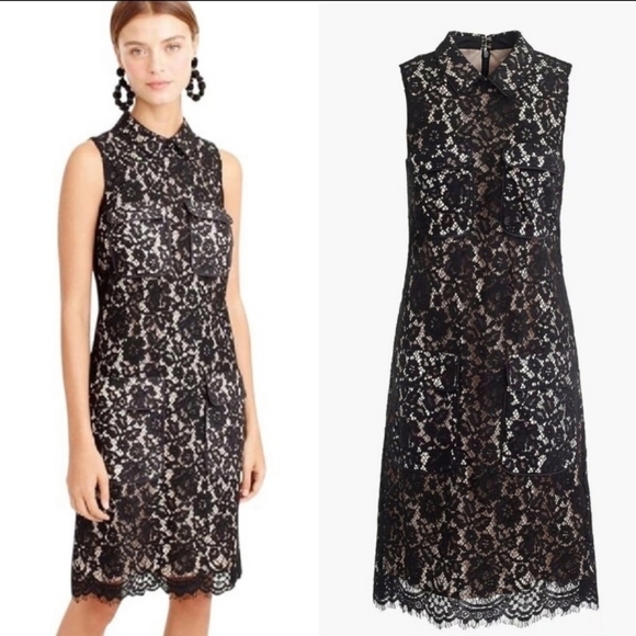 NWT J.crew Black Lace Peter Pan Collar Cargo Pocketed Cocktail Dress | tall sz 4 - Picture 3 of 16
